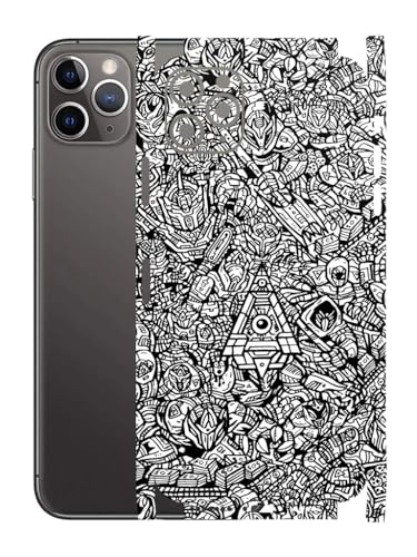 Image of AtOdds - Full Body Back Screen Guard Protector Film - Lamination Wrap Skin Sticker for iPhone 11 Pro Max | Scratchproof Matte Finish (Design - Monocrome Bots)