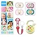 MAM Essential Soothing Set, juego de regalos para bebés de +6 meses, con 2 chupetes de silicona Original +6, 2 chupetes Night +6, chupetero y guardachupetes, NIÑA (Girl)