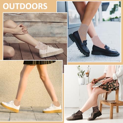 5Pairs Women's Lace Socks Sheer Lace Socks Fishnet Socks Ankle Mesh Lace Socks Lace Loose Socks for Women Girls 6