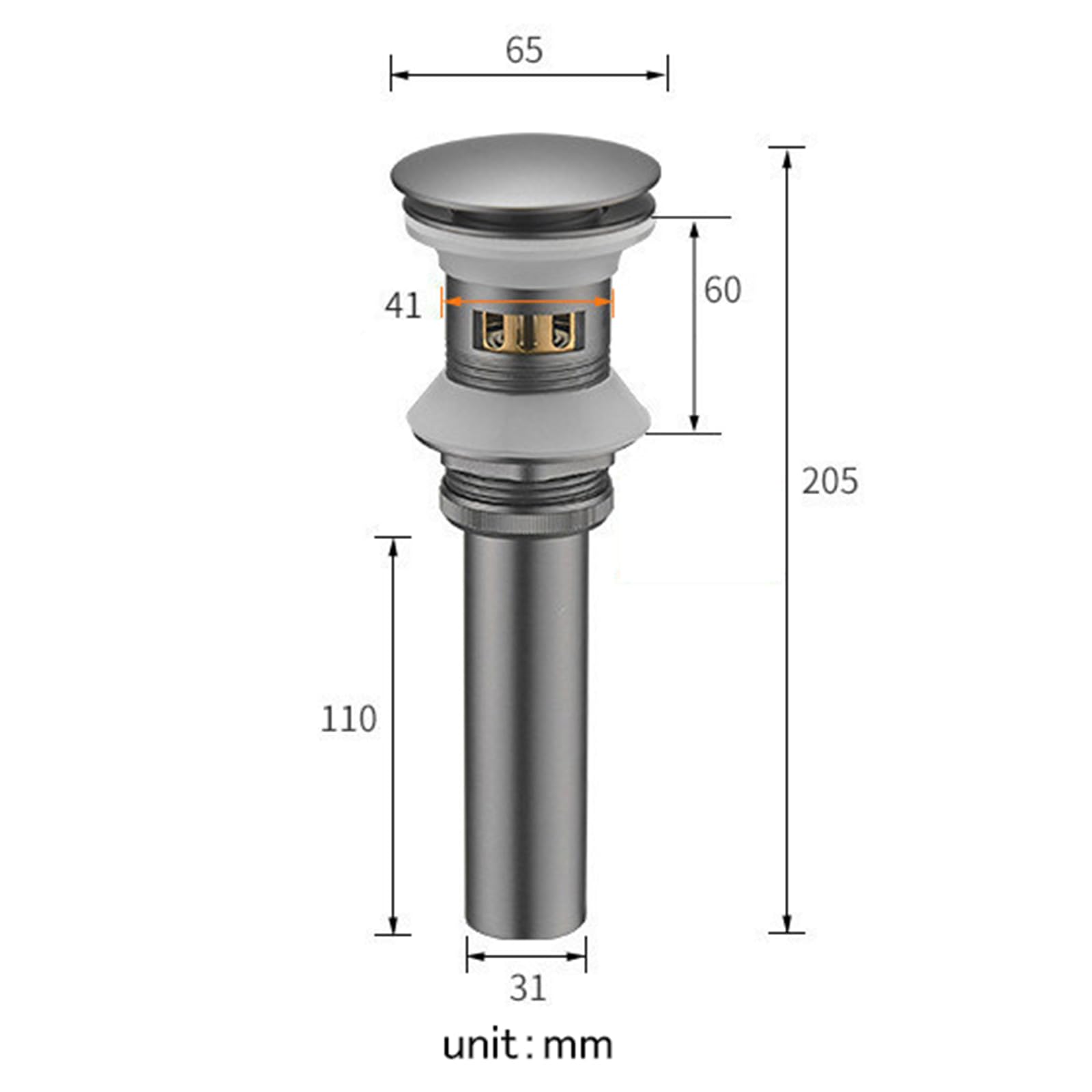 VáLvula Para Lavabo Clic Clac Tapon Lavabo Universal G1 1/4“ Valvula Desague Lavabo Para BañO Drenaje Emergente A Presión Todo Cobre,gris Pistola,Con Orificio De Rebosadero