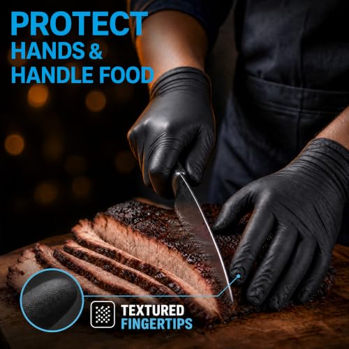 Image of HEAVY DUTY 6 Mil Nitrile Black Gloves Disposable Latex Free Rubber Cooking Cleaning Food Prep Tattoo Gloves 1000PCs