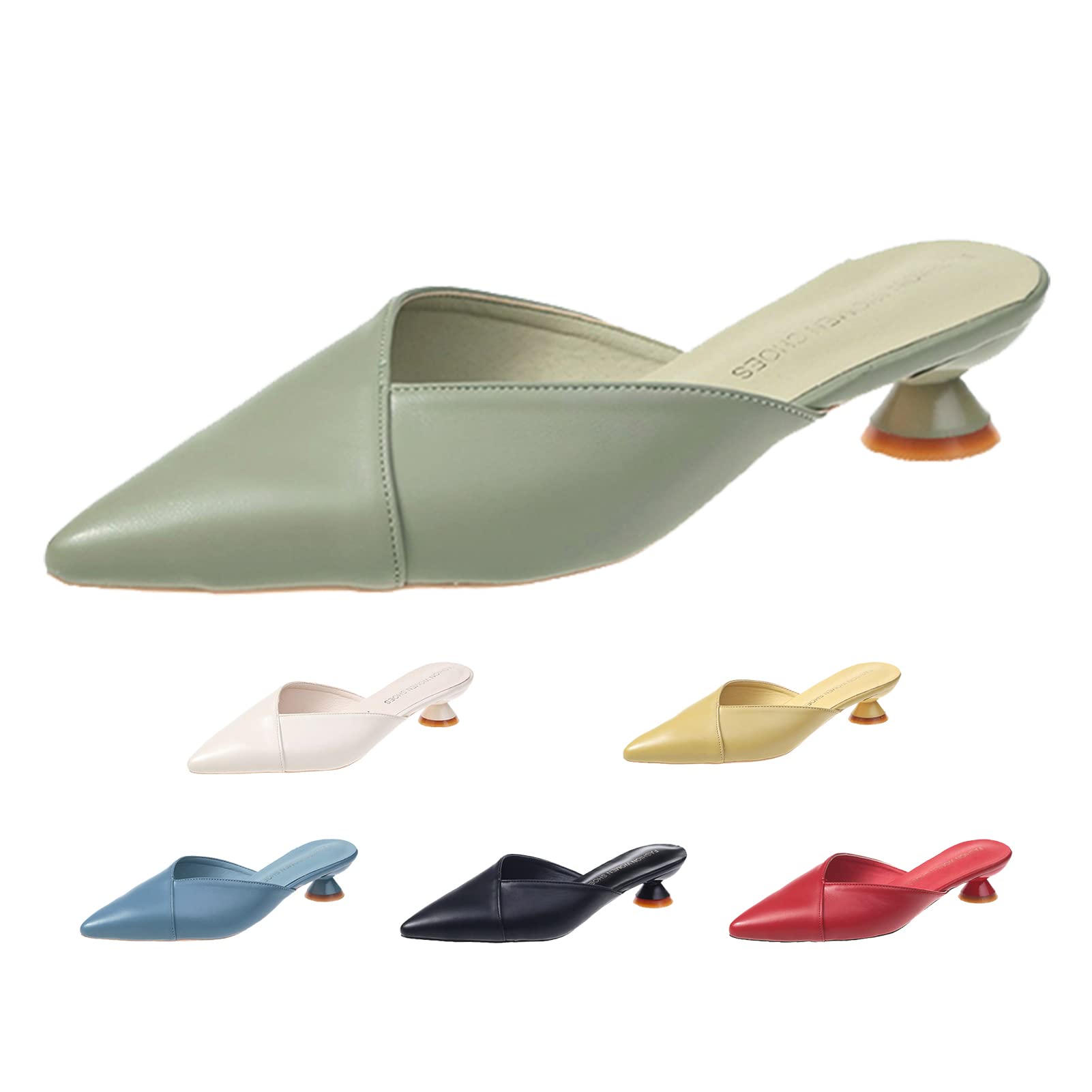 Alyaafifa Comfortable Kitten Low Heel Mules Pointed Closed Toe Pumps for Women Slip On Slides Shoes Dressy Casual