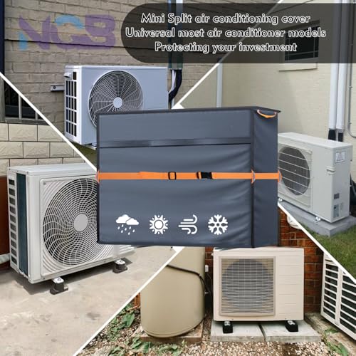 Image of NGB Mini Split Cover for Outside Units,AC Protector for 24000-36000 BTU, 600D Waterproof Air Conditioner Mini Split Cover with Vent Hole,Fits up to 38 inchL x 17 inchW x 32 inchH.Grey.