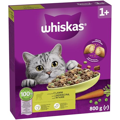 WHISKAS Trockenfutter für ausgewachsene Katzen 5 x 800g mit Lamm