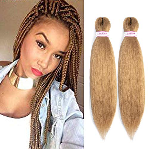 Pre Stretched Braiding Hair 8 Packs Yaki Texture Crochet Braiding Hair Extension Itch Free Hot Water Setting Low Tempreture Kanekalon Synthetic Fiber (16" 8Pcs, 27#)