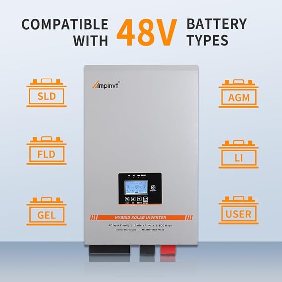 Ampinvt 6000W Solar Inverter 48V DC to 120V/240V AC Split Phase Output, Built-in 100A MPPT Solar Controller, Off Grid Low Frequency Pure sine Wave Inverter Charger, for Lead Acid Lithium Gel Battery