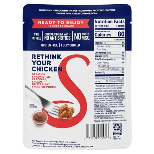 Image of Swanson Hickory Smoked BBQ White Chunk Fully Cooked Chicken, 2.6 oz Pouch