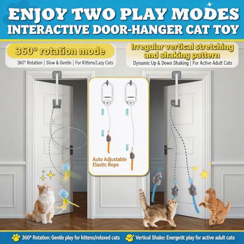 Image of Interactive Cat Toy, Rechargeable Electric Cat Teaser, Hanging Door cat Toy, 2 Motion Modes (360 Spin & Irregular Jumping), Smart Auto Cat Toy for Exercise & Fun, Grey