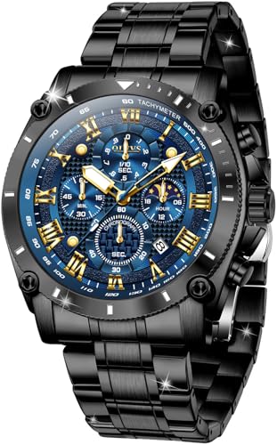 Image of OLEVS Men's Watch Luxury Big Face Stylish Original Business Dress Moon Phase Two Tone Stainless Steel Waterproof Calendar Wrist Watch