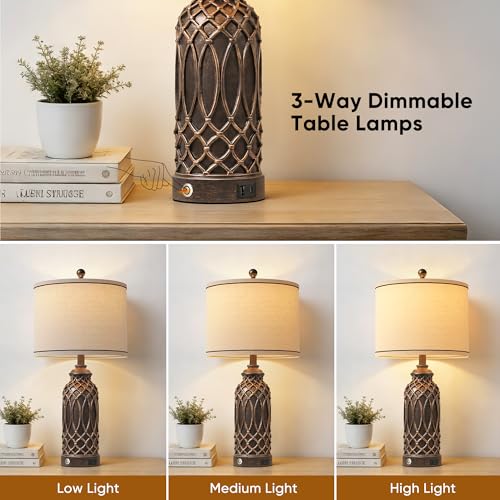 26.5'' Black-Gold Resin Table Lamps, Touch Switch Beside Lamps Set of 2
