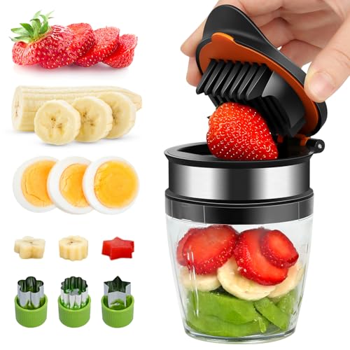 Becherschneider Obst Set, Eierschneider Edelstahl Erdbeerschneider Pilzschneider, Obst & Gemüse Schnellschneider für weiches Obst, Küchenhelfer für die schnelle Zubereitung von Obst-Gemüse-Salat