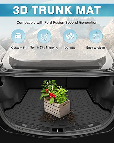 Image of Mixsuper All Weather Cargo Liner - Custom Fit Trunk Mat Compatible with Ford Fusion (2013-2020), Platinum (2017-2018), Sport (2017-2020) Black