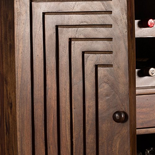 Image of MADE WOOD Sheesham Wood Home Bar Cabinet | Wooden Bar Unit with Storage Wine Rack & Glass Holder | Living Room Bar Furniture with Drawer & Doors | Provincial Teak Finish