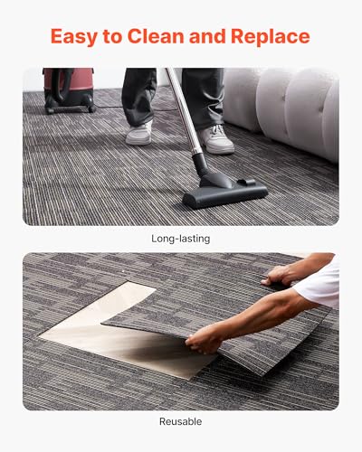 Image of VEVOR Carpet Tiles Reusable 24x24 inch, 24 PCS Modular Carpet Square Rug, Commercial Floor Soft Padded for Seamless Cover 96sq.ft, Easy DIY for Living Room Bedroom Office Indoor,Gray & Brown