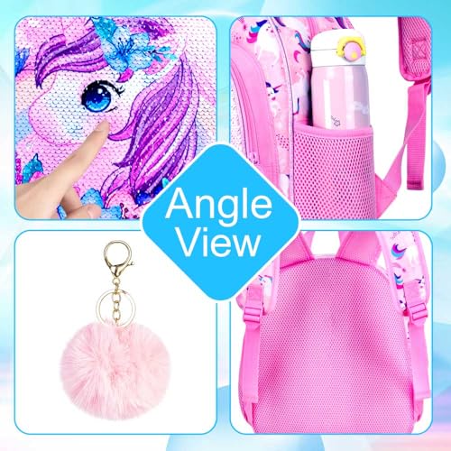 Toddler Backpack for Girls, Cute Unicorn Bookbag for Little Kids, 12” Sequin Kindergarten Preschool Schoolbag 5