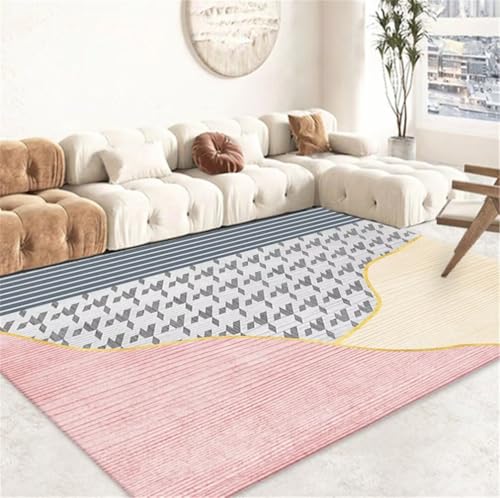 Chambre ado rose tapis moderne rectangulaire motif géométrique