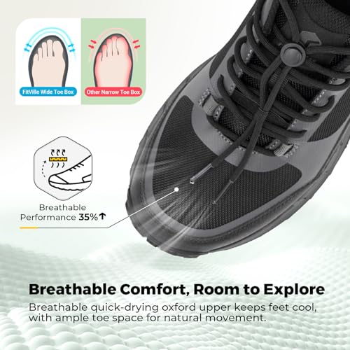 FitVille Mens Extra Wide Fit Walking Trainers, Hiking Shoes Lightweight Casual Non-Slip Sneakers for Outdoor Trekking Camping Climbing, Black, 13 UK X-Wide - Image 5