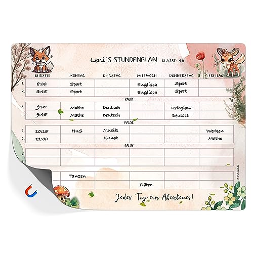 TOBJA Stundenplan Magnetisch für Grundschüler - Süßes Waldbewohner Design | Abwischbar für Jungen & Mädchen | 1. Klasse