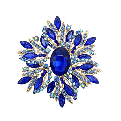 YOQUCOL Vintage Sunflower Shape Blue Crystal Big Large Heavy Brooch Pin Rhinestone Scarf Decoration Corsage Cloth Pin for Women by YOQUCOL - Used condition - US$9.49