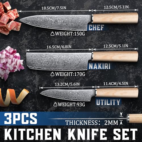 ROCOCO Damascus Chef Knife Set - Japanese Nakiri Utility Paring Knives Sharp Gyuto Meat Cleaver for Home Kitchen Gift Idea by ROCOCO - Image 2