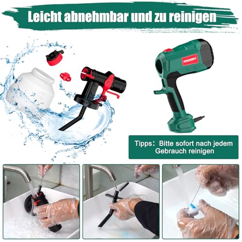 HYCHIKA 600W Farbsprühsystem, 1200ML HVLP Farbsprühgerät, 3 Sprühmuster, 4 Düsen und 2 Reinigungswerkzeuge, Verstellbarem Farbfluss Farbspritzpistole für Wand und Holz, Metalle