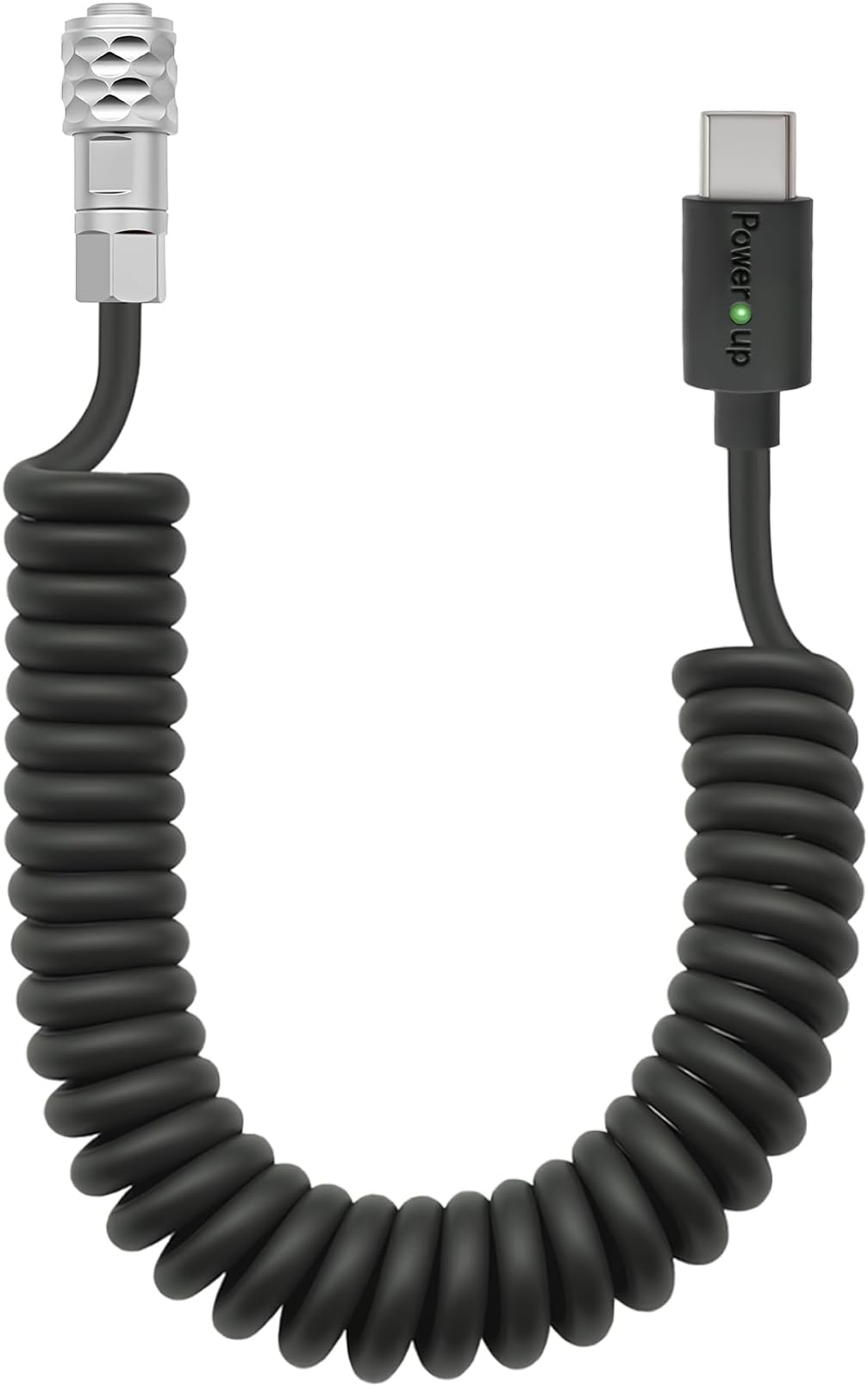 USB-C Type-C PD to Weipu 2-Pin Coiled Power Cable with Power Indicator suitable for Blackmagic Pocket Cinema Camera 4K/6K, 59"