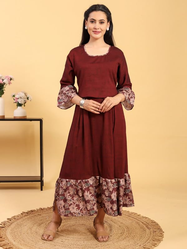 Image of RITIJYA Zipless Feeding Kurta Dress for Women | Maternity Nursing Kurti, No-Zip Easy Access | Extra Pleats Pre to Post Pregnancy | Quick-Dry Fabric | S-4XL
