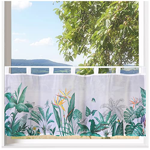 heimtexland ® Scheibengardine Palmblätter Gardine Digitaldruck HxB 45x120...