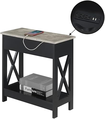 Miniatura 5 de Convenience Concepts Oxford - Estación de carga superior abatible de 23.75 pulgadas, puertos USB y tomas de corriente, mesa auxiliar de mesita de