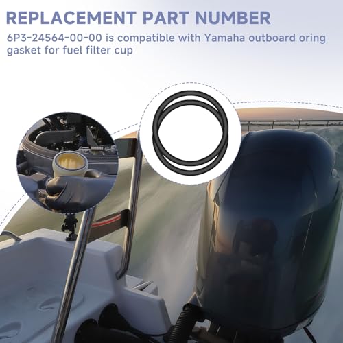 Image of (2pcs) 6P3-24564-00-00 Fuel Filter Gasket Compatible with Yamaha Outboard 4-Strokes Engine F150 F175 F200 F225 F250 F300 F350 Models Fuel Filter Cup Seal O-Ring Replacement