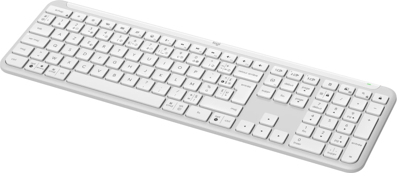Logitech Signature Slim K950, Teclado inalámbrico - Blanco, Disposición AZERTY Francés