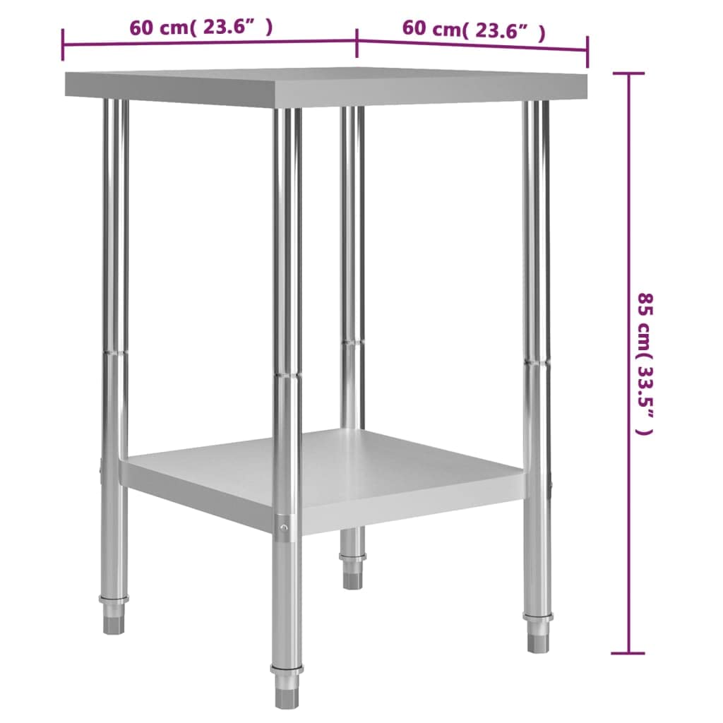 Mesa de trabajo de cocina de acero inoxidable, 60 x 60 x 85 cm, con patas ajustables, para restaurante o restaurante