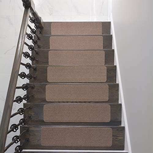 Stair Treads Collection Indoor Skid Slip Resistant Carpet Stair Tread Treads (Beige, Set of 9 (8 in x 30 in))