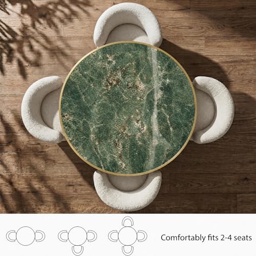 Image of 31.5 inchTulip Table, Sintered Stone Small Round Dining Tables&Metal Edge&Base | Small Modern Circle Dining Table for 2-4 Person ,Bistro Tables for Dining Room /Kitchen /Restaurants /Small Spaces /Verde Alpi