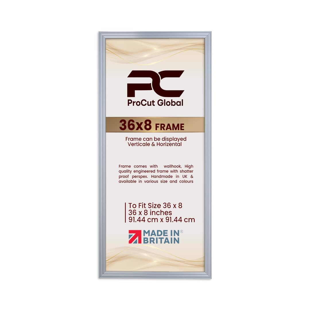 Procut Global 36x8 Silver Picture Frames - Classic Wooden Photo Frame with Shatterproof Perspex for Wall or Tabletop - Perfect for Posters, Certificates & Prints - Sizes & Colors Available