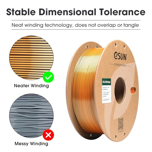 Image of eSUN Silk Magic PLA Filament 1.75mm, Shiny Silk Dual Color Co Extrusion 3D Printer Filament, 1KG (2.2 LBS) Spool 3D Printing Color Change Filament for 3D Printers, Black Gold