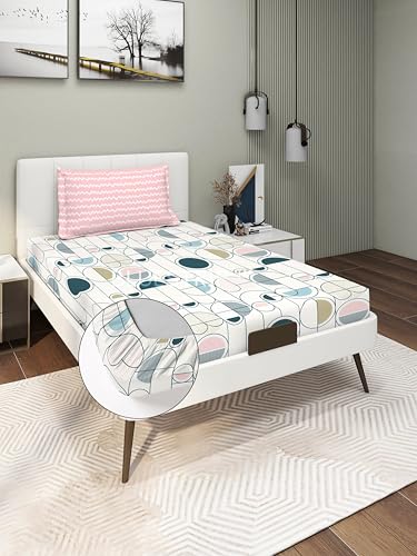 Image of Blue Strip 220TC Glace Cotton Elastic Fitted Bedsheets Single Bed with 1 Pillow Cover | Single Bed with All Around Elastic, Size 42 inch x 75 inch Inches