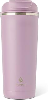 Manna Bistro Leak-Proof Coffee Tumbler — Snap-Lock Lid, Carry Handle Loop, Vacuum Insulated Stainless Steel Travel Mug - 20 Oz - Velvet Orchid