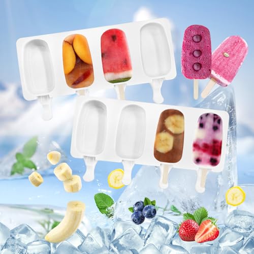 Popsicle Molds 2Pcs, Silicone Ice Cream Molds ice Lolly Moulds with Lid, 100 Sticks and 50 Bags for Ice Pop Cakesicle Dessert, BPA Free by Dioycli - Image 6