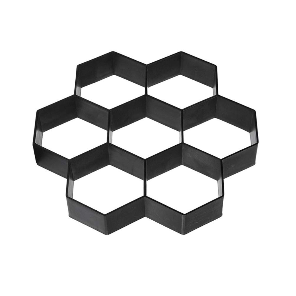 DOITOOL 1PCS Plastic Concrete Molds for Walkways Walk Maker Reusable Concrete Path Maker Molds Hexagon Shaped Stepping Stone Molds DIY Brick Mold (Black,29x28x4cm)