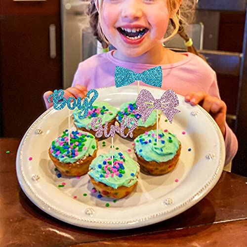 Gyufise 36Pcs Boy Or Girl Cupcake Toppers Glitter Bow Tie Cupcake Picks Baby Shower Cake Topper Decorations For Kids Birthday Gender Reveal Party Cake Decorations Supplies #TOP3