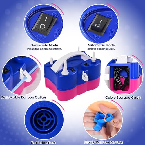 Image of Togvu Electric Balloon Pump, 3-in-1 Portable Air Pump for Inflatables and Balloons, Dual Nozzle Balloon Blower Machine for Latex 260q Foil Balloons 110V Inflator Deflator for Pool Floats Air Mattress