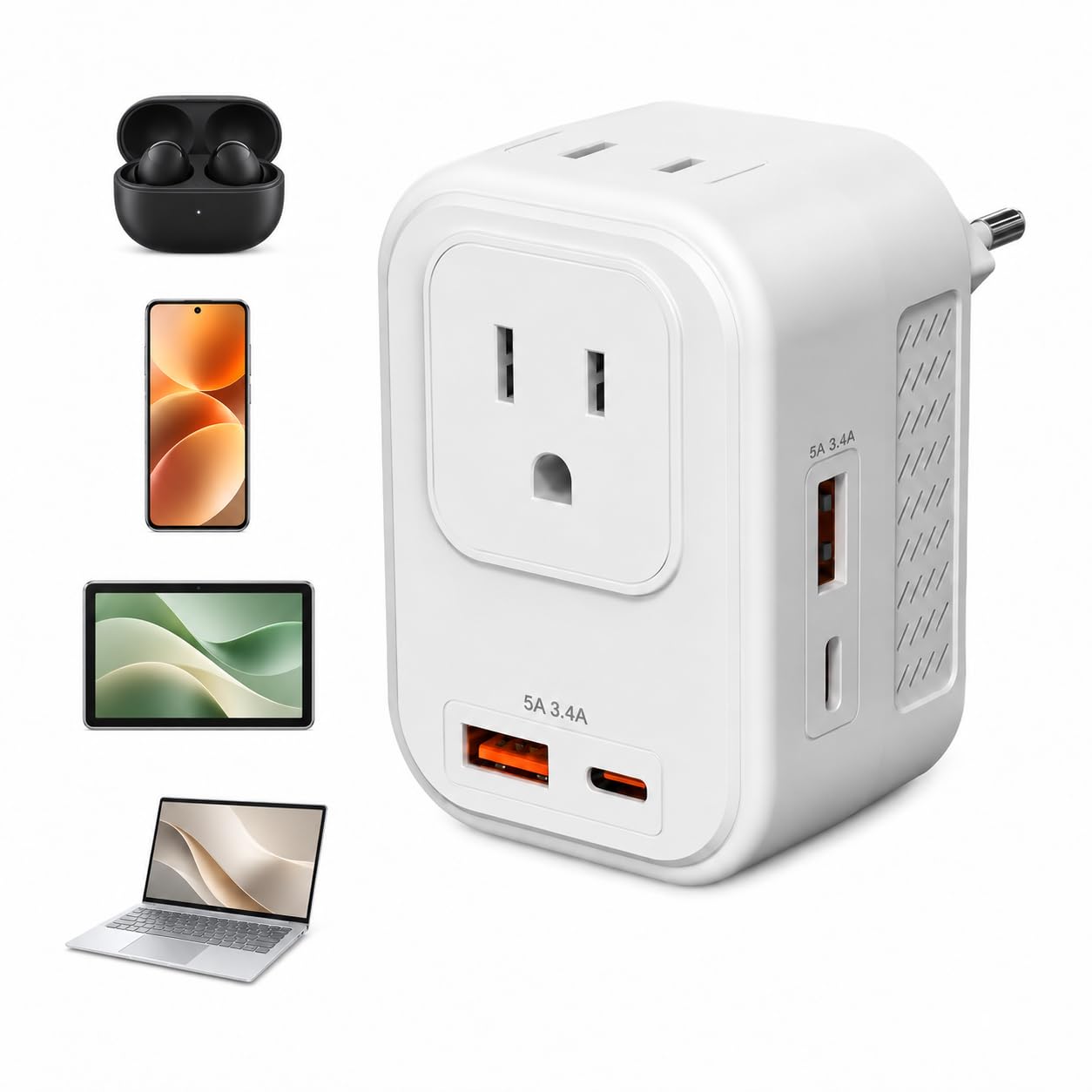 Voltage Converter for European Travel: 220V to 110V Converter US to Europe, Plug Adapter with Fast Charge 2 USB C, 2 USB A & 2 Outlets, Universal Travel Essentials for France Germany Italy Spain, etc