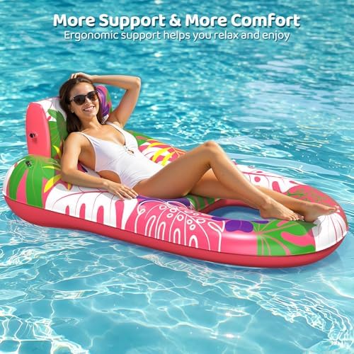 SEETOHOME 2 Pack Pool Floats Adult Heavy Duty, Inflatable Pool Lounger Float with Detachable Cup Holders & Backrest, Extra Large Pool Rafts Water Floaties for Adults Swimming Pools Beach Lake Party - 3