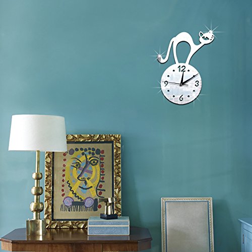 Chezmax Diy Wall Hanging Clock Decal Murals 3D Cat Wallpaper Sticker For Home Decorations #TOP2