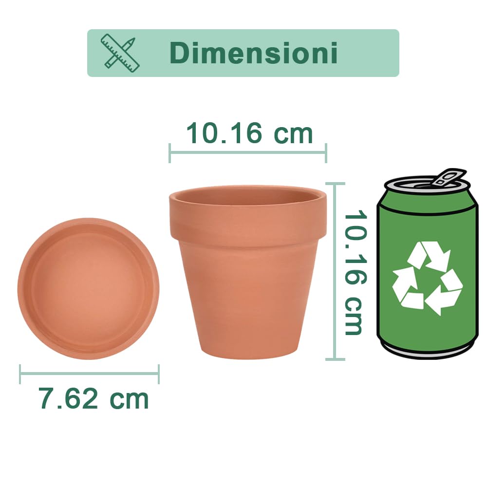 vensovo Vasi in terracotta da 4 pollici con piattino - Confezione da 6 vasi da fiori in argilla con drenaggio, ideali per piante, artigianato, bomboniere