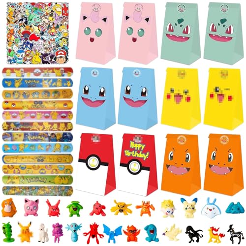Mitgebsel Kindergeburtstag 98 Stück Geburtstag Gastgeschenke Mitbringsel Set mit Papier Geschenktüten Minifiguren Schnapparmbänder & Aufkleber Party Kleine Geschenke Give Aways für Jungen Mädchen