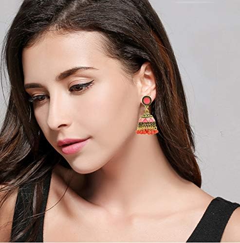 idealway 4-6 Pairs Indian Jhumka Jhumki Drop Dangle Earrings for Women Mexico Gypsy Enamel Earrings Ethnic Style Golden Ball Pendant Earrings Female - Image 2