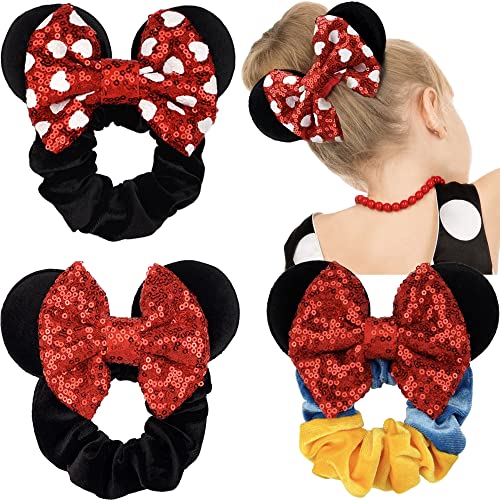 3 Pack Mickey Ears Mouse Scrunchies Sparkly Sequin Hair Bows Velvet Hair Scrunchy Hair Ties Elastic Hair Bands Ponytail Holders Minnie Hair Accessories For Girls Women Teens Kids #TOP20