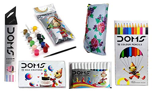 Doms Combo Pack of Pencils/Colour Pencils/Wax Crayons/ Shades/Sketch Pens and a Pouch(DCP005)